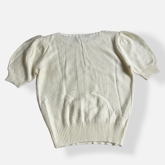 Vintage 80s Jolie Cream Crochet Knit Puff Sleeve Top Small - Picture 7 of 10